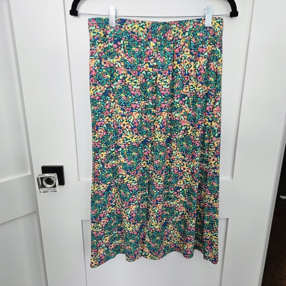 Loft Petite Small Colorful Floral Midi Skirt With Front Slit And Button Accents - Picture 1 of 14